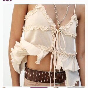 Zara Ruffle Knit Top Size Large